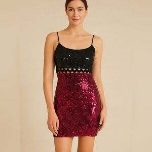 Vintage NITELINE by Della Roufogali sequin cocktail dress. Pink/Black. Size 6